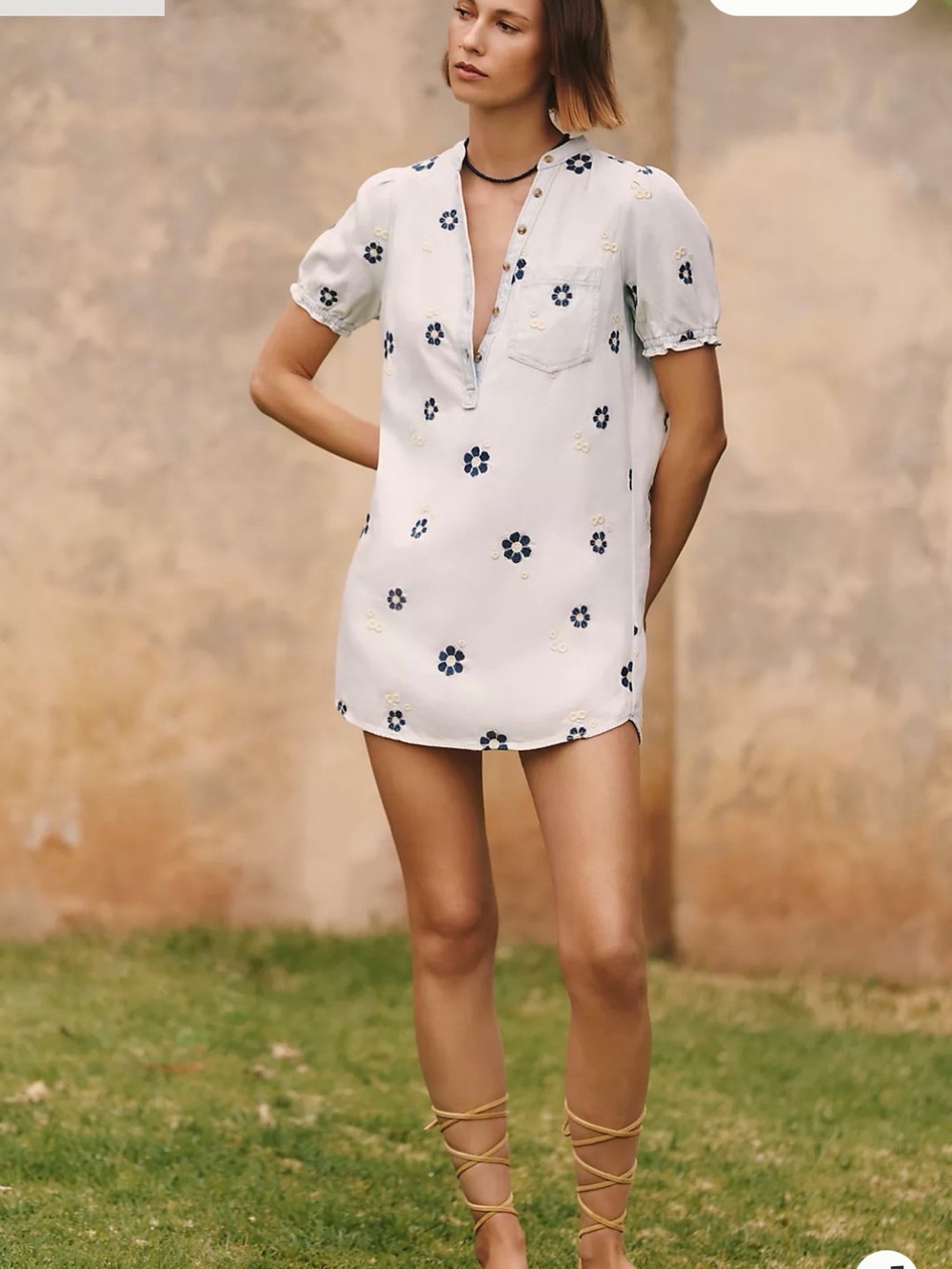NWT Anthropologie Aly Embroidered Puff-Sleeve Mini Dress by Pilcro